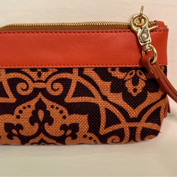 Spartina 449 Linen & Leather Tasseled Wristlet w Gold Hardware - Picture 7 of 7